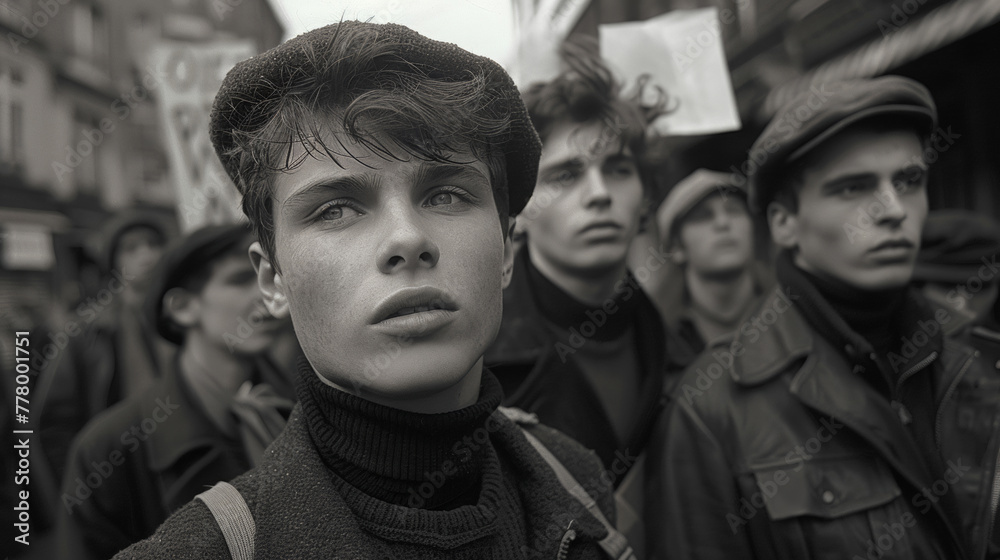 Reflective Beatnik Young Man, Monochrome Reflective Beatnik Young Man, Monochrome