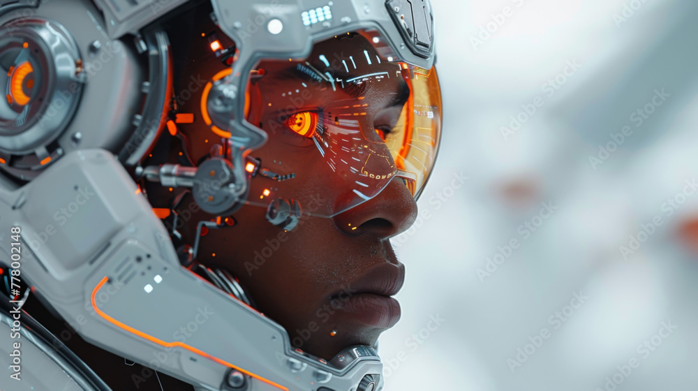 Stylish handsome cyborg head in profile / Futuristic man Stylish handsome cyborg head in profile / Futuristic man
