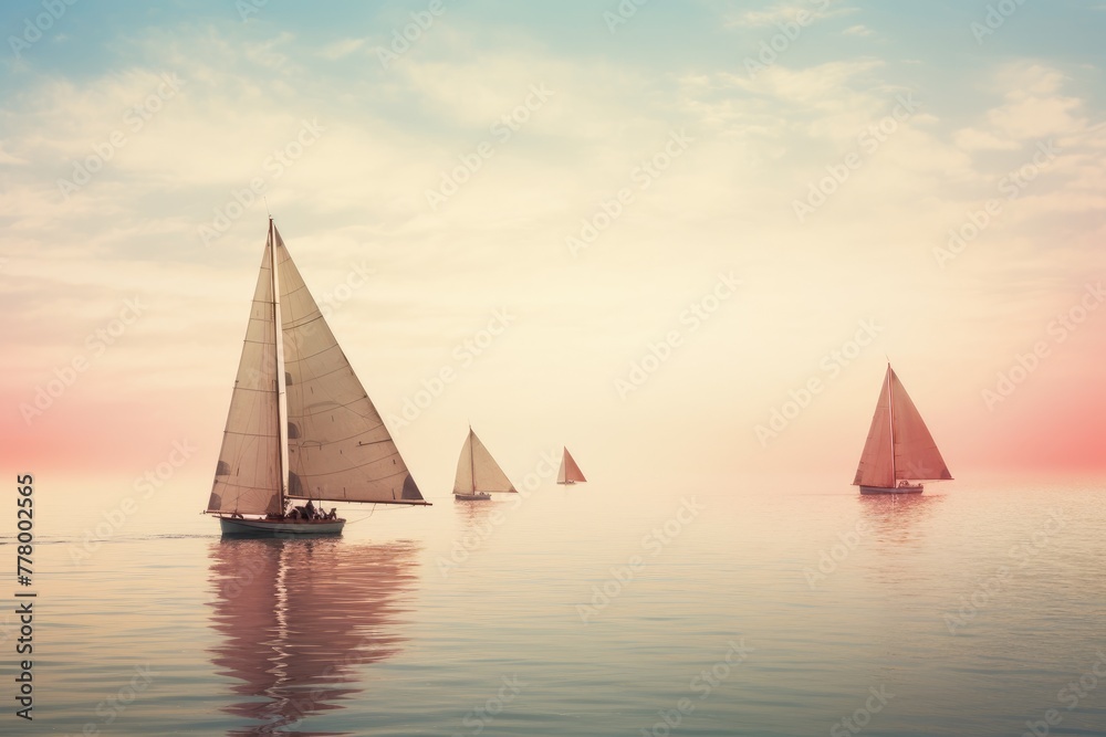 sailboats in the sea , A group of sailboats drifting on a calm sea, AI generated