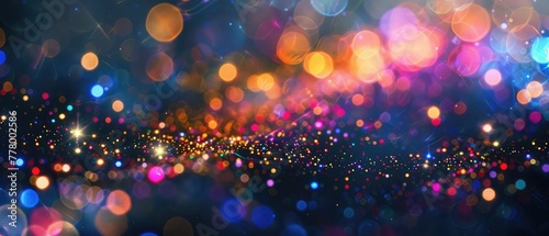 Abstract glittering in neon lights,Background With Natural Bokeh And Bright Golden Lights,A captivating close-up of fiber optics lights, ideal for setting a holiday themed background
 photo