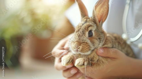 A paralyzed rabbit receiving acupuncture treatment from its veterinarian,  promoting healing and relaxation photo