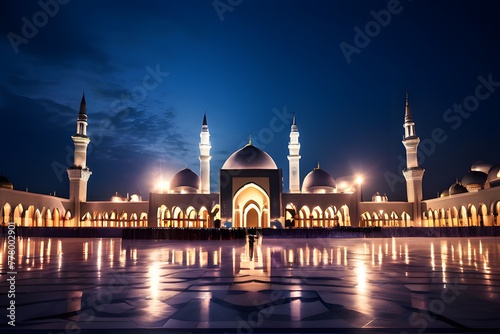 Soothing Recitation: Taraweeh Prayer in a Grand Mosque Filled with Rows of Worshippers