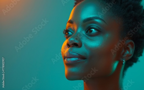 A woman with a dark complexion and a smile on her face. She is looking at the camera