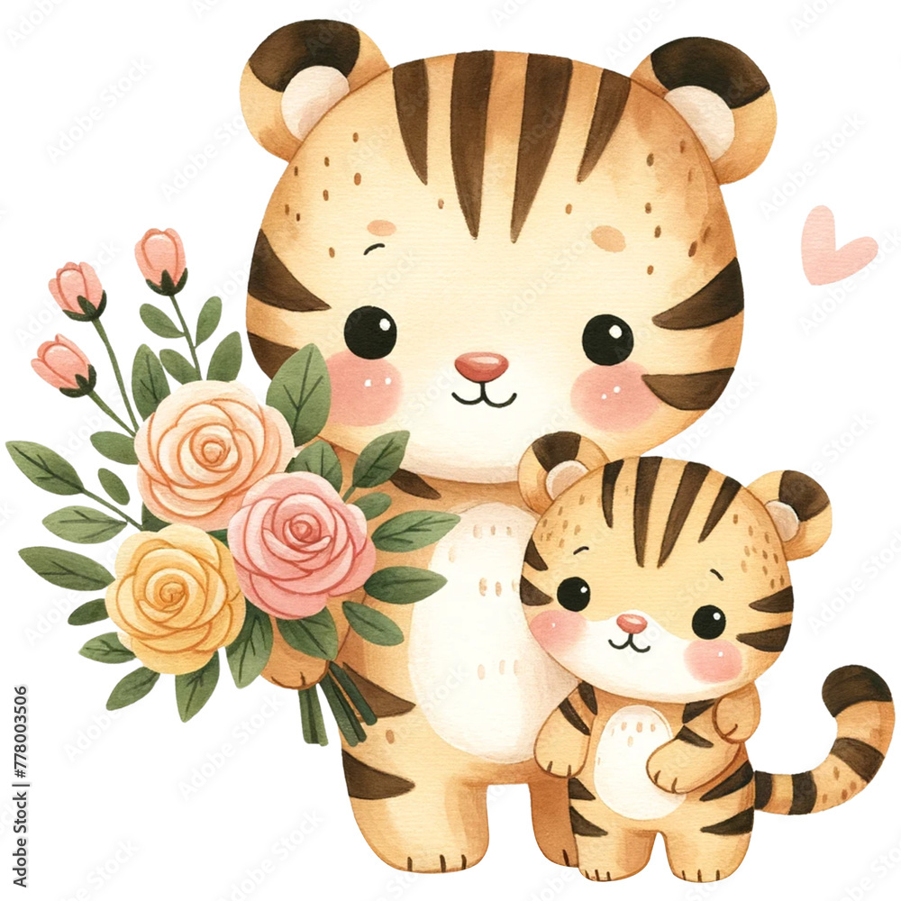 cute watercolor tiger mother, tiger clipart, mother's day clipart cute watercolor tiger mother, tiger clipart, mother's day clipart