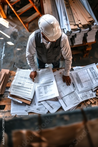 Engineer Assessing Building Plans at Construction Site