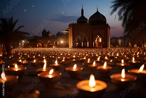 Laylat al-Qadr: Starlit Sky Filled with Serenity, People Engaged in Deep Prayer