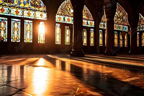 Serene Ramadan Prayer at the Mosque: Sacred Atmosphere and Soft Golden Light