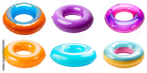 Set of Colorful swim inflatable ring or rubber ring isolated on background, summer vacation concept, swim tube for pool. photo