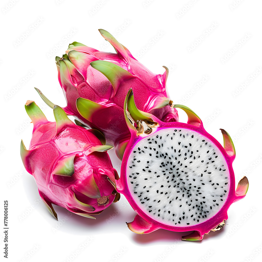 Vibrant dragon fruit isolated on white background with copy space Vibrant dragon fruit isolated on white background with copy space