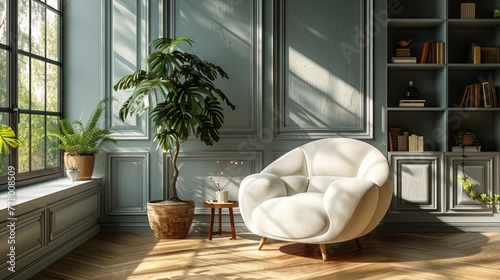 A cozy reading nook featuring a comfortable chair, a small side table, and a ...