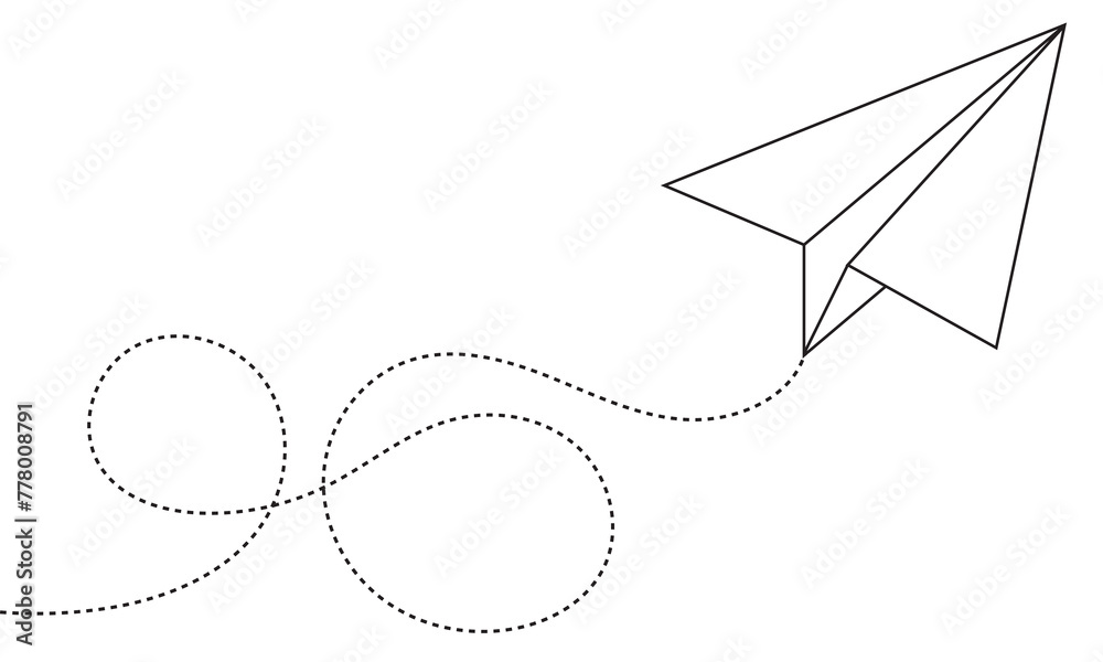 Paper plane with dotted line, Origami paper airplane, Travel symbol, vector illustration. Editable stroke.. Paper plane with dotted line, Origami paper airplane, Travel symbol, vector illustration. Editable stroke..