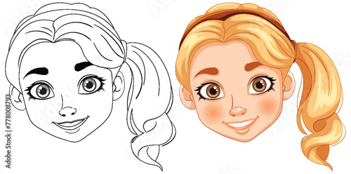 Black and white sketch beside colored illustration