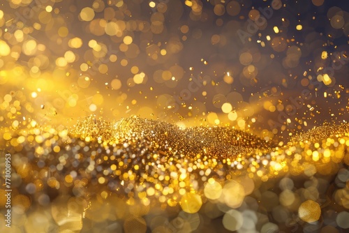 composition of gold particles with a depth of field 3d render, glitter background