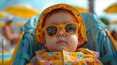 Young Child in Yellow Hat and Sunglasses