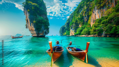 seascape with traditional Thai boats