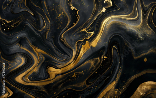 Black and gold abstract marble pattern. Liquid marble texture. Fluid art.