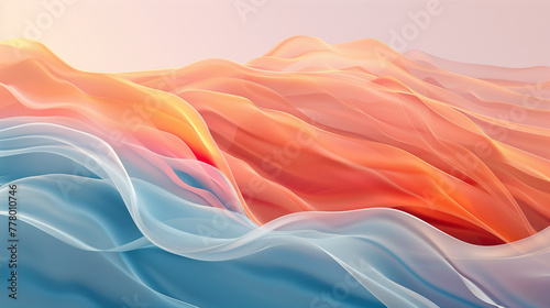 abstract background of blue-orange waves similar to silk fabric in the wind