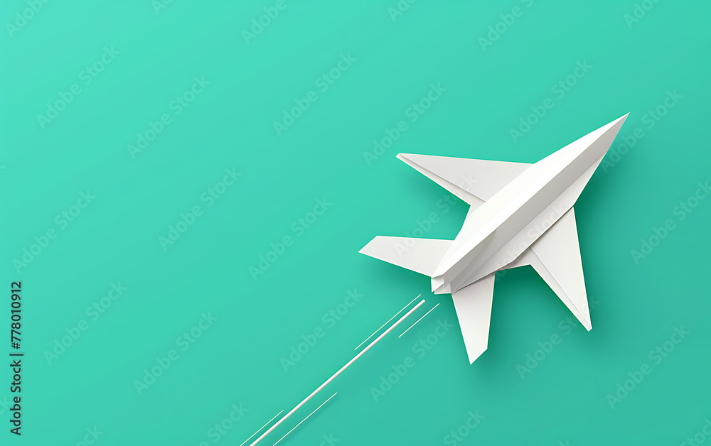 Business innovative Paper plane origami on green background with space for text . Leadership skills concept copy space. generative ai