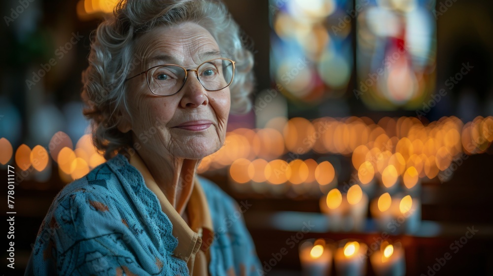 Older Woman in Glasses by Candles