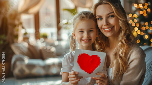 Woman and Girl Holding Heart Card