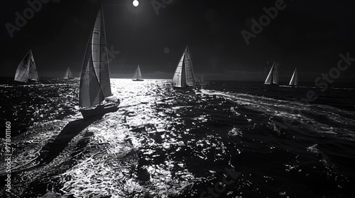 The best sailboats of the south pacific in dark white and dark black style