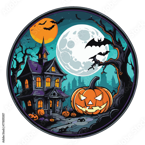 vector halloween scene, clipart