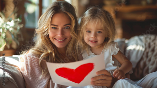 Woman and Girl Holding Heart Card