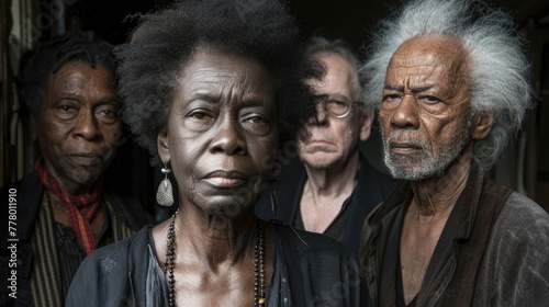 A group of people with one woman wearing a necklace