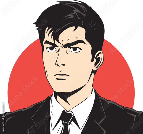 Anime Japanese man in business suit vector illustration