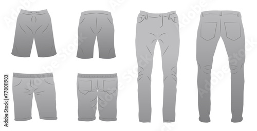 Men's clothing. A set of men's shorts. Pants in vector style.