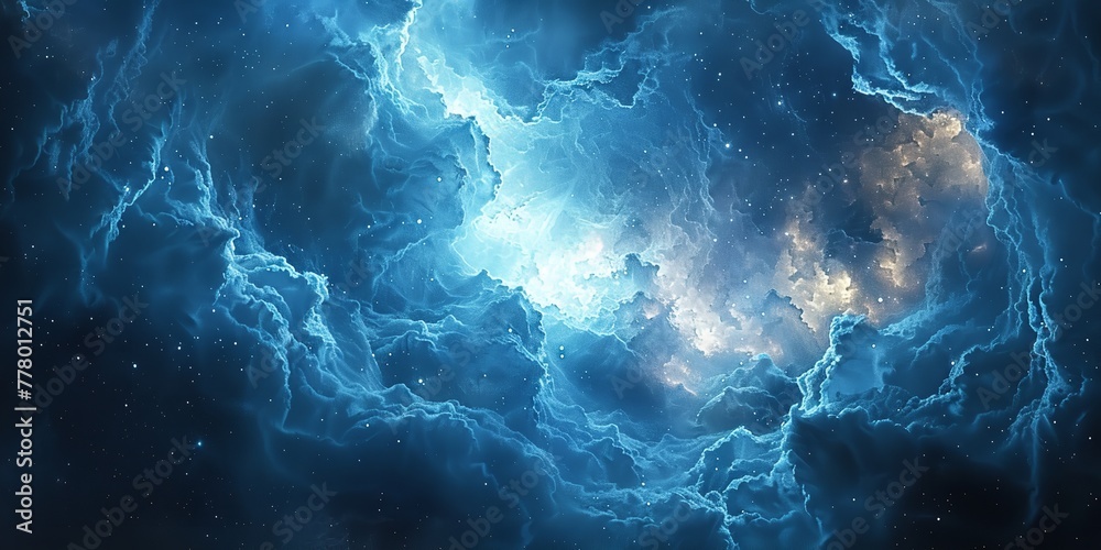 Abstract burst of fog cosmic energy blue nebula. Generative Ai - obrazy, fototapety, plakaty 