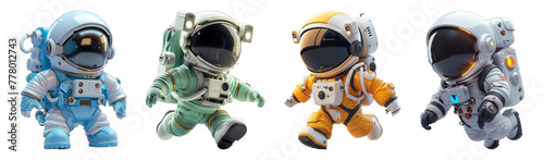 set 3d cartoon character animation, cute little astronaut, generative ai photo