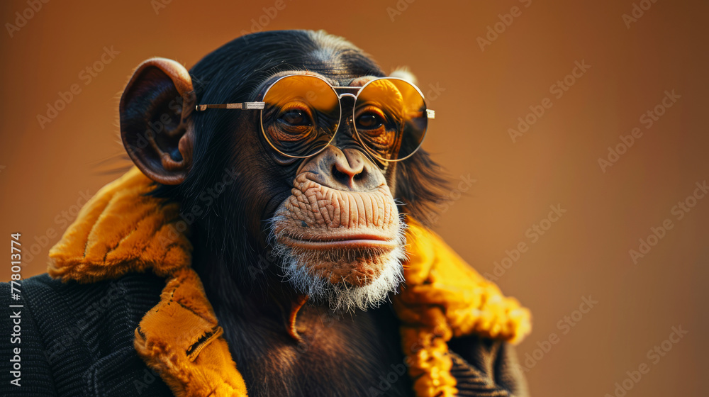 Fashionable Monkey in Scarf and Reflective Sunglasses Pondering Deeply Fashionable Monkey in Scarf and Reflective Sunglasses Pondering Deeply