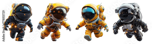 set 3d cartoon character animation, cute little astronaut, generative ai