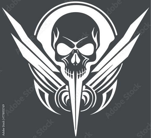 Logo Grim Reaper with Decoration - Black or White Illustration Isolated on Background, Vector
