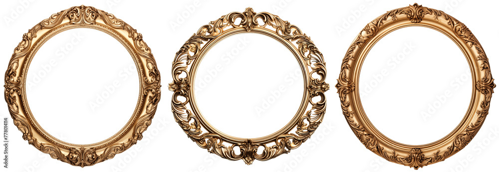 Ornate Baroque Style Golden Picture Frames with Intricate Details on a Transparent Background Ornate Baroque Style Golden Picture Frames with Intricate Details on a Transparent Background