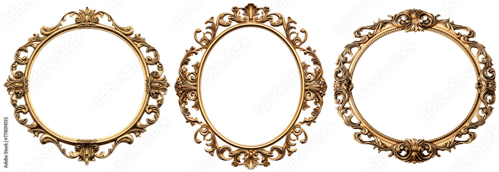 Ornate Baroque Style Golden Picture Frames with Intricate Details on a Transparent Background Ornate Baroque Style Golden Picture Frames with Intricate Details on a Transparent Background