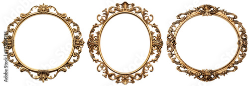 Ornate Baroque Style Golden Picture Frames with Intricate Details on a Transparent Background