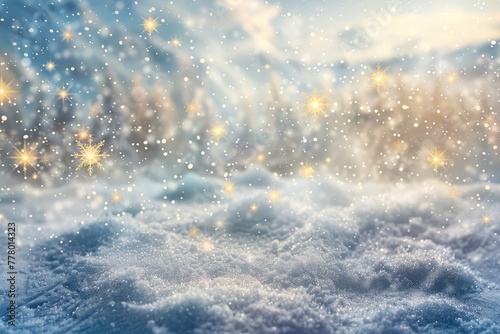 snowflakes and stars descending on background