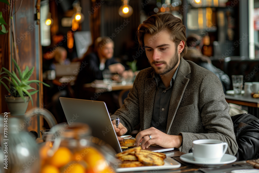 Man Working on Laptop at Table Man Working on Laptop at Table