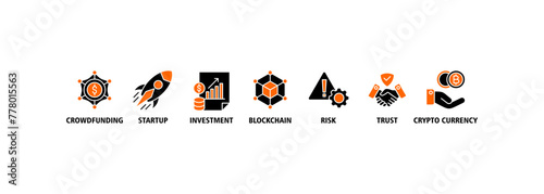 ICO banner web icon vector illustration concept of initial coin offering with icon of crowdfunding, startup, investment, blockchain, risk, trust and cypto currency