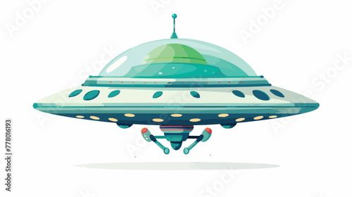 Alien spaceship isolated on white . ufo. green alien