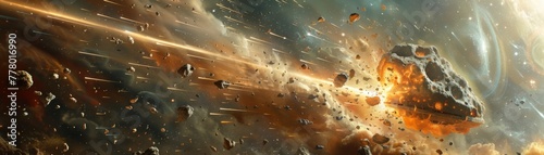 An accidental collision between a speeding starship and an asteroid. photo