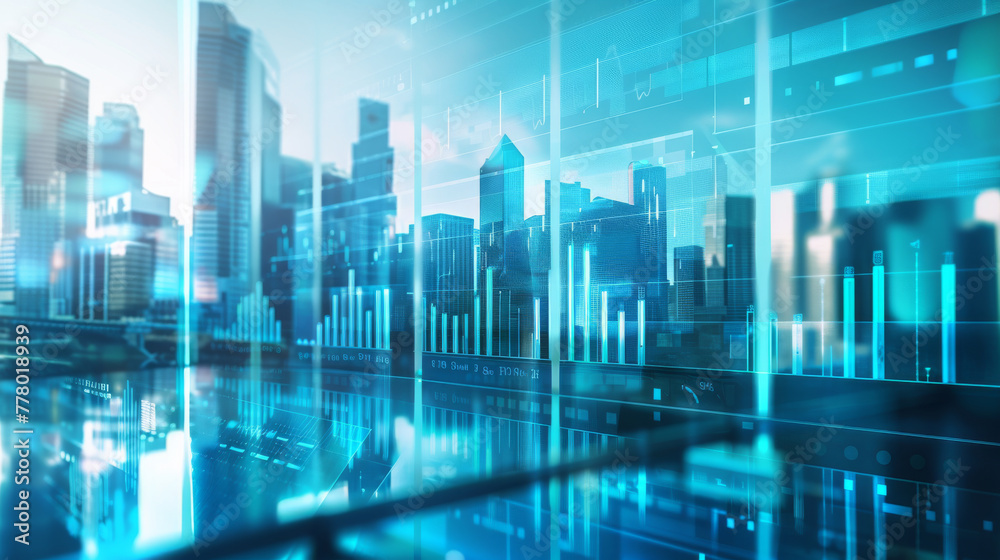 A background of office buildings with digital data charts and graphs, creating an atmosphere for financial online services or business. A background of office buildings with digital data charts and graphs, creating an atmosphere for financial online services or business.