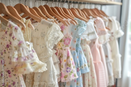 Choose the child's age by selecting from the rack of clothes for kids. Generative Ai © Retu