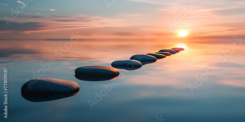 Beautiful seascape with stones at sunset Nature composition 