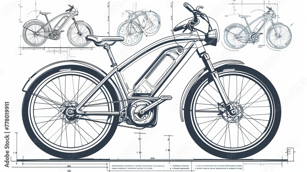 futuristic simple design of an E-Bike, clean linear design black and ...