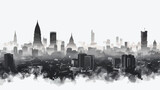Black cityscape skyline panorama with gray misty city