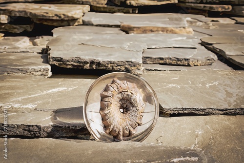 Fossil durch eine Glaskugel in einem Schiefer Abbaugebiet