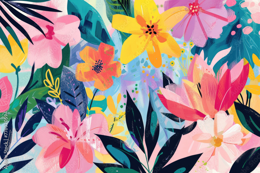 Lively Impressionist Floral Abstract with Depth of Field and Textured Elements Lively Impressionist Floral Abstract with Depth of Field and Textured Elements
